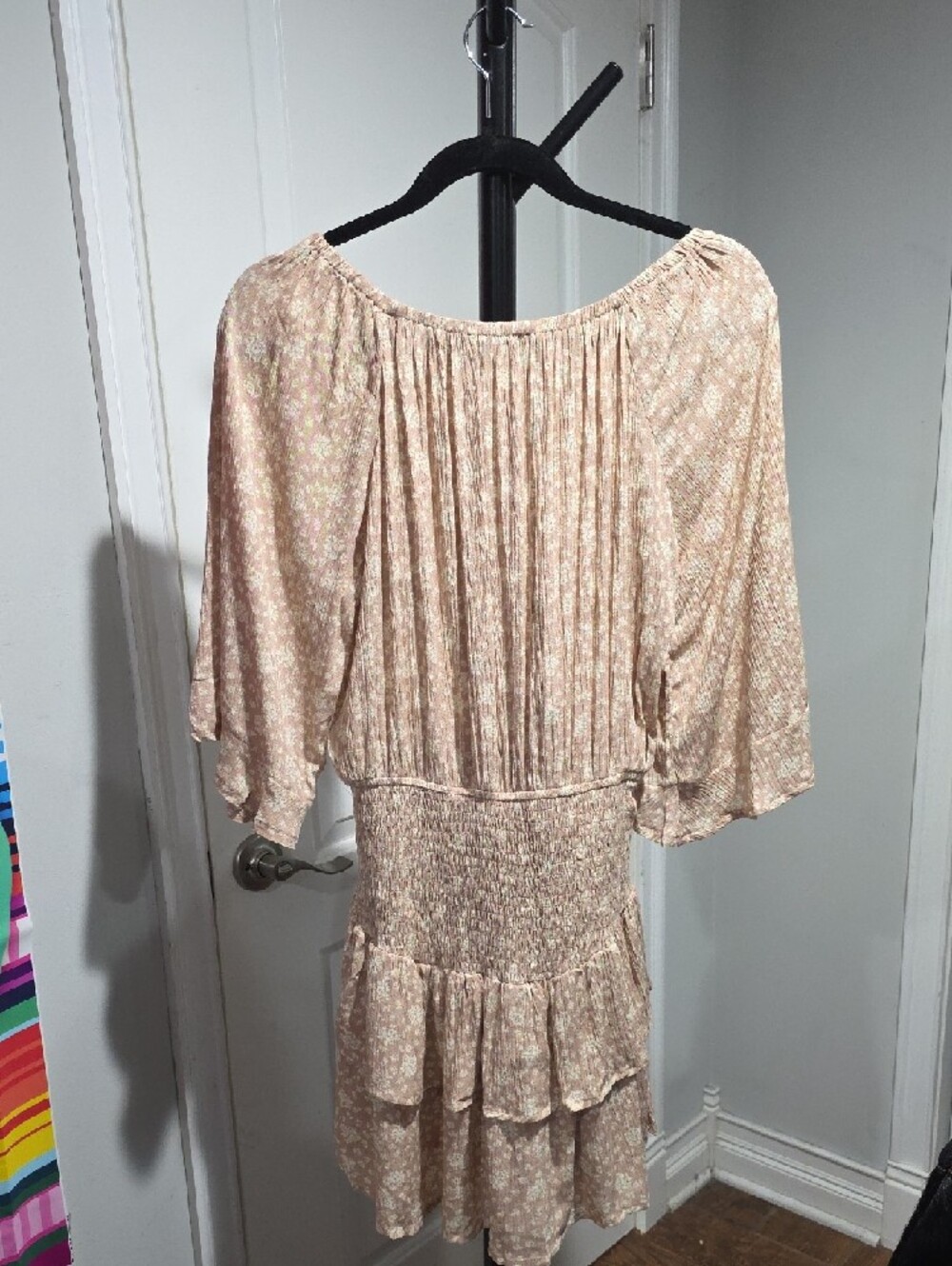 Promesa Cream Floral Smocked-Tiered Tunic with Flutter Sleeves - Picture 5 of 6